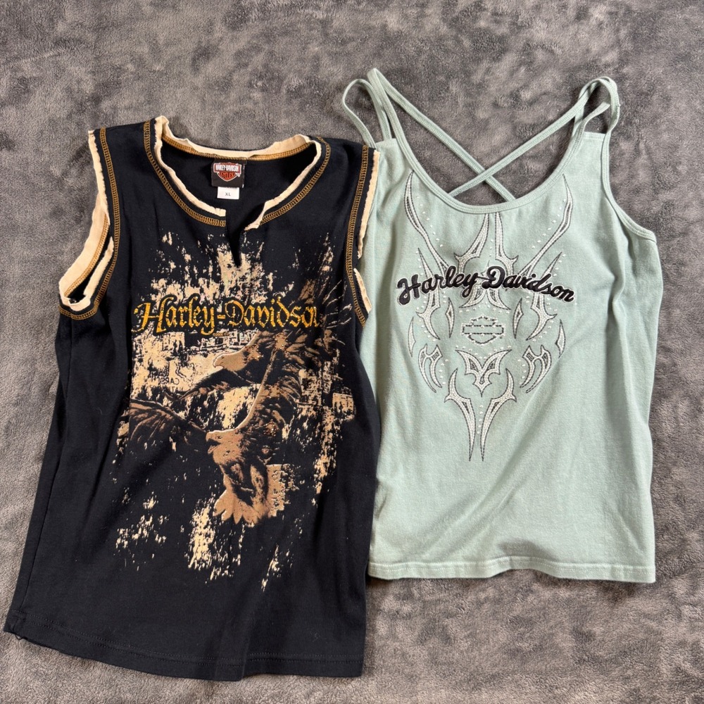 Harley-Davidson Women XL Tank Top Cami 2pc Lot Bundle Eagle Graphic Rhinestone
